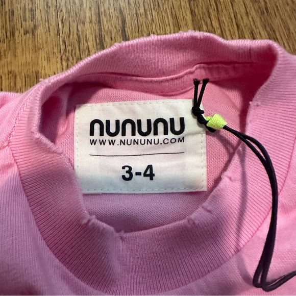 nununu Pink Splatter kid T-Shirt size 3-4 years NWT crewneck raw hem - Picture 2 of 8